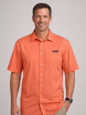 Eddie Bauer Men's Short-Sleeve Button-Down Shirt in Coral Orange